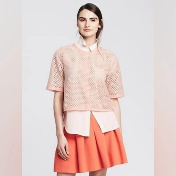 Banana Republic Tops - Banana  Republic Embroidered Eyelet Pink Top T Shirt Woman's Small Barbie